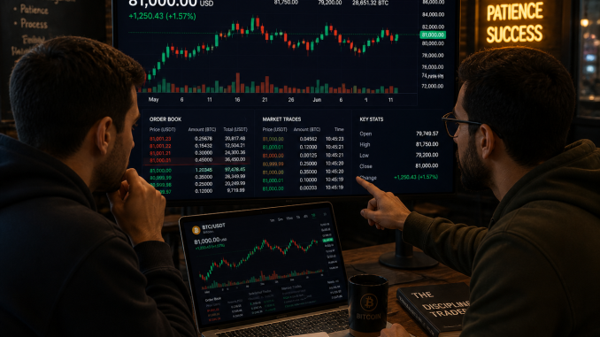 Traders analyzing Bitcoin at $81k.